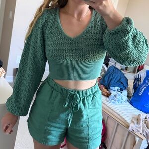 Altar’d State Teal Cropped Knit Sweater